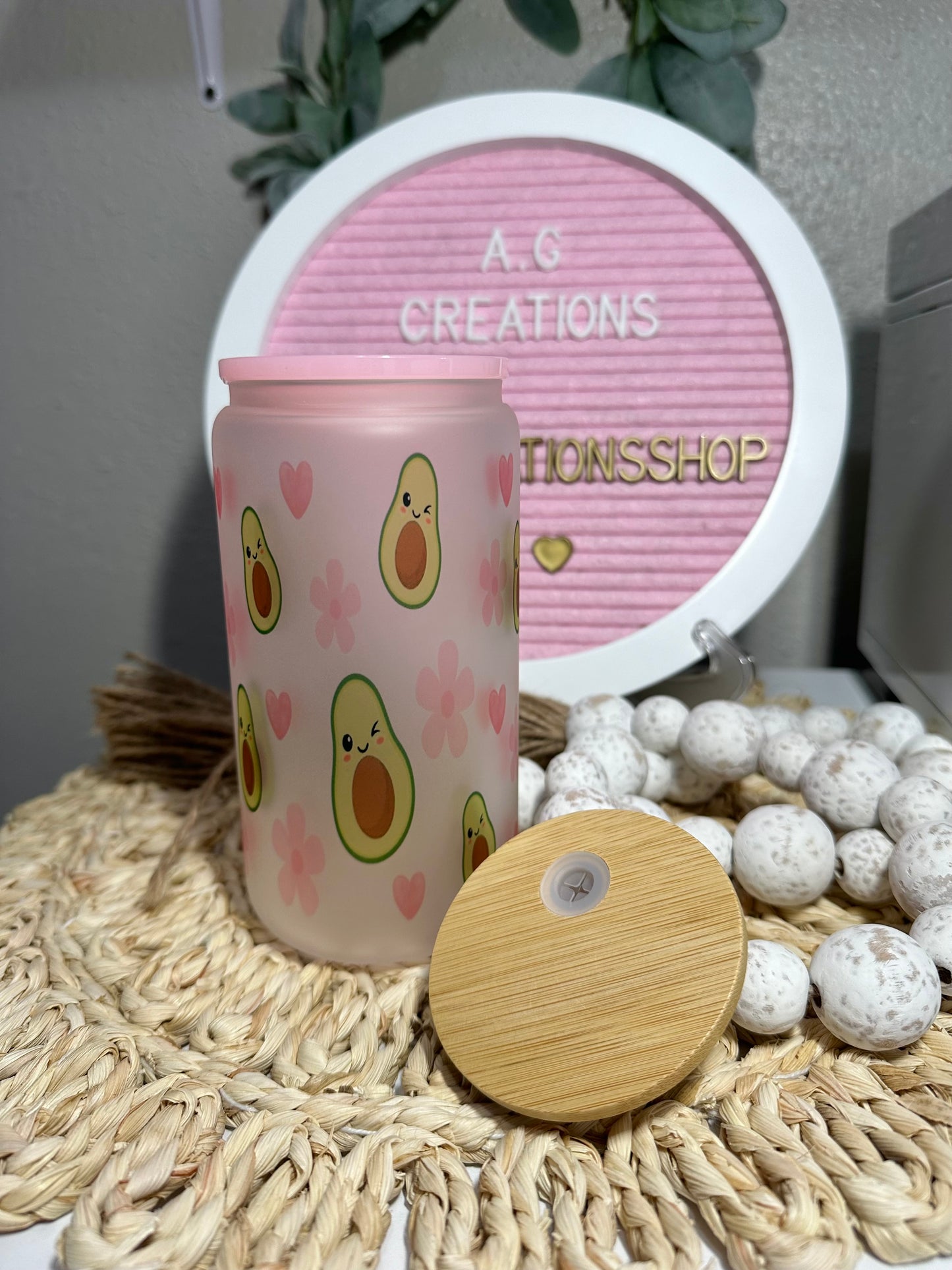 Daisy Avocado Glass Cup