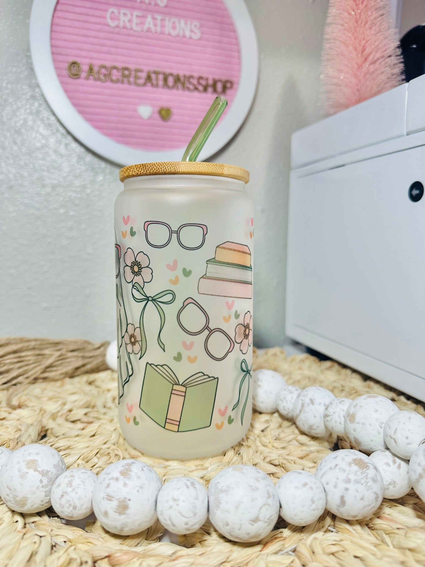 Bookish Girly Glass Cup