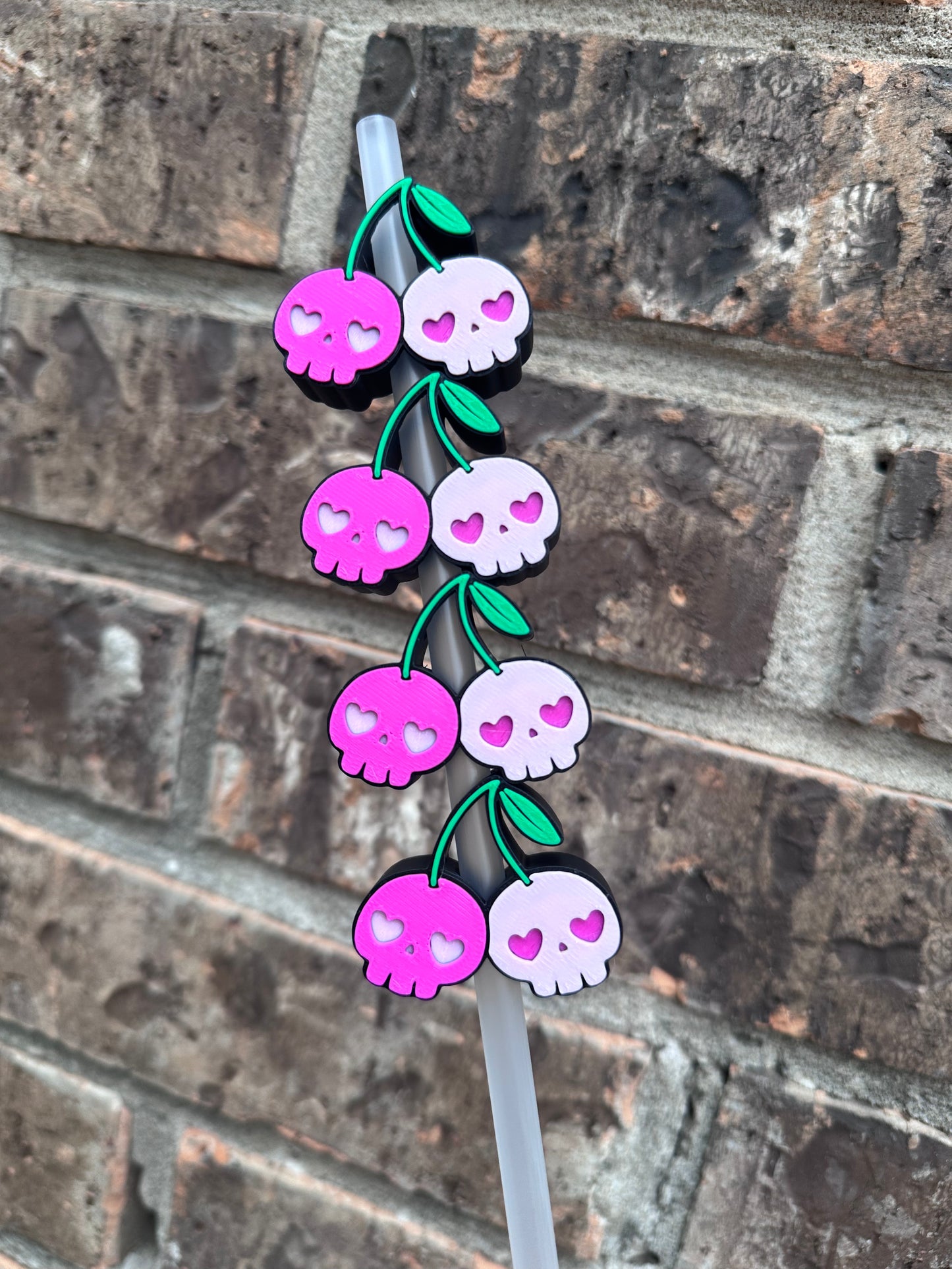 Skull Cherry Straw Topper